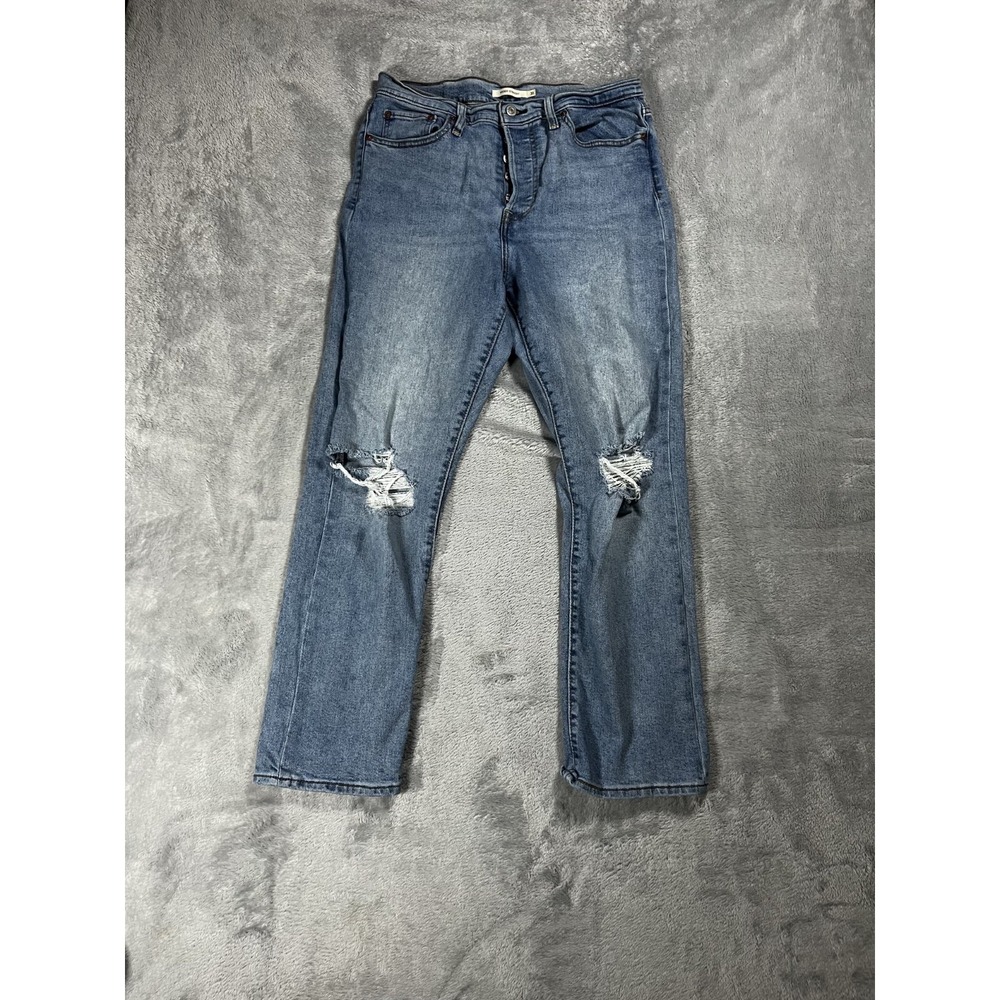 Levis Womens Wedgie straight Premium Denim Jeans Sz 31 Button Fly Distressed